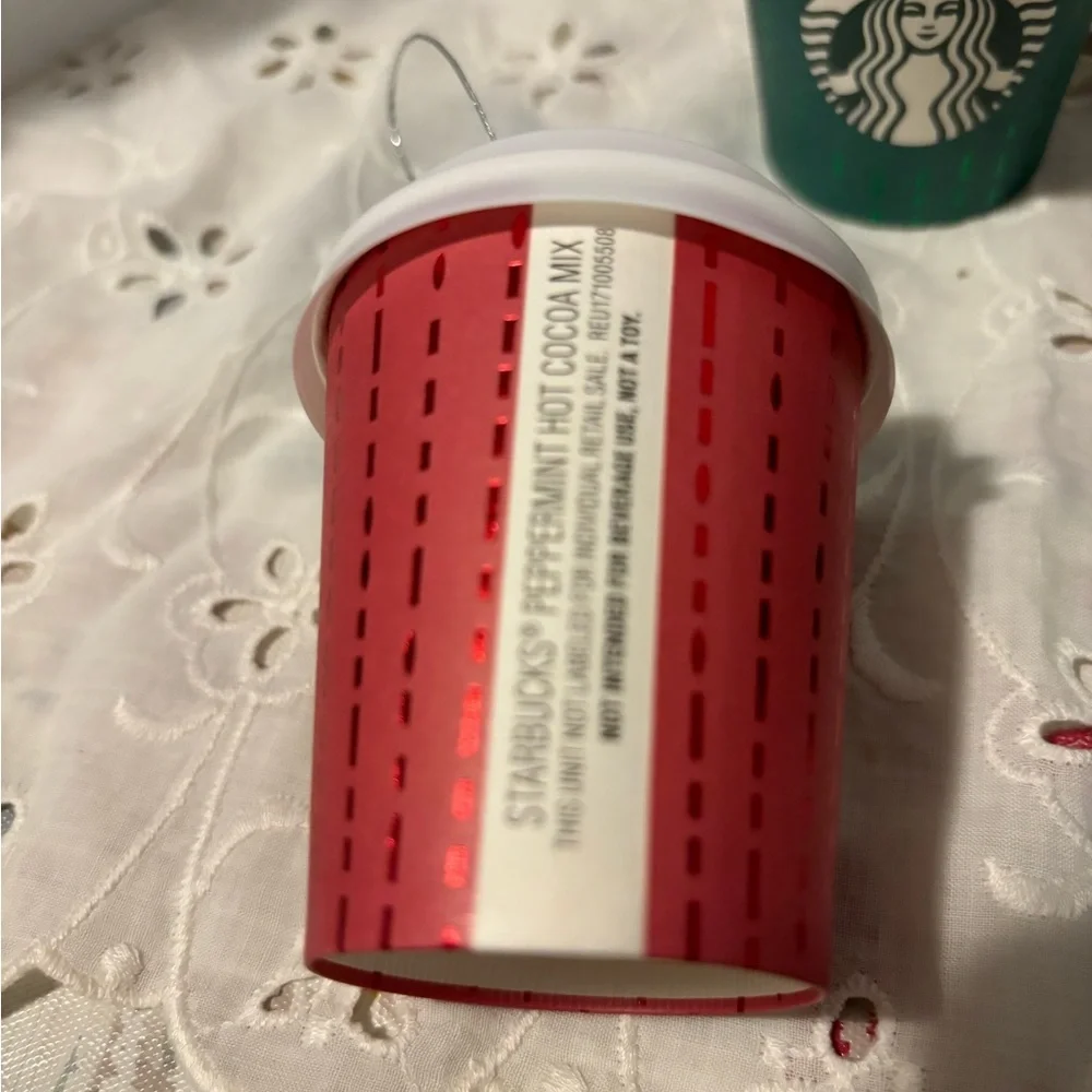 Starbucks Set of 6 Hanging Christmas Ornaments Red and Green